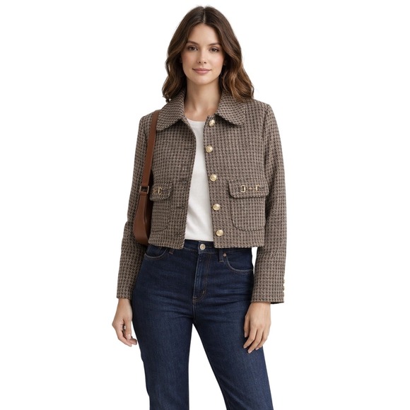 Bagatelle Collection Jackets & Blazers - Bagatelle Cropped Houndstooth Jacket Gold Button Equestrian Blazer Size Small